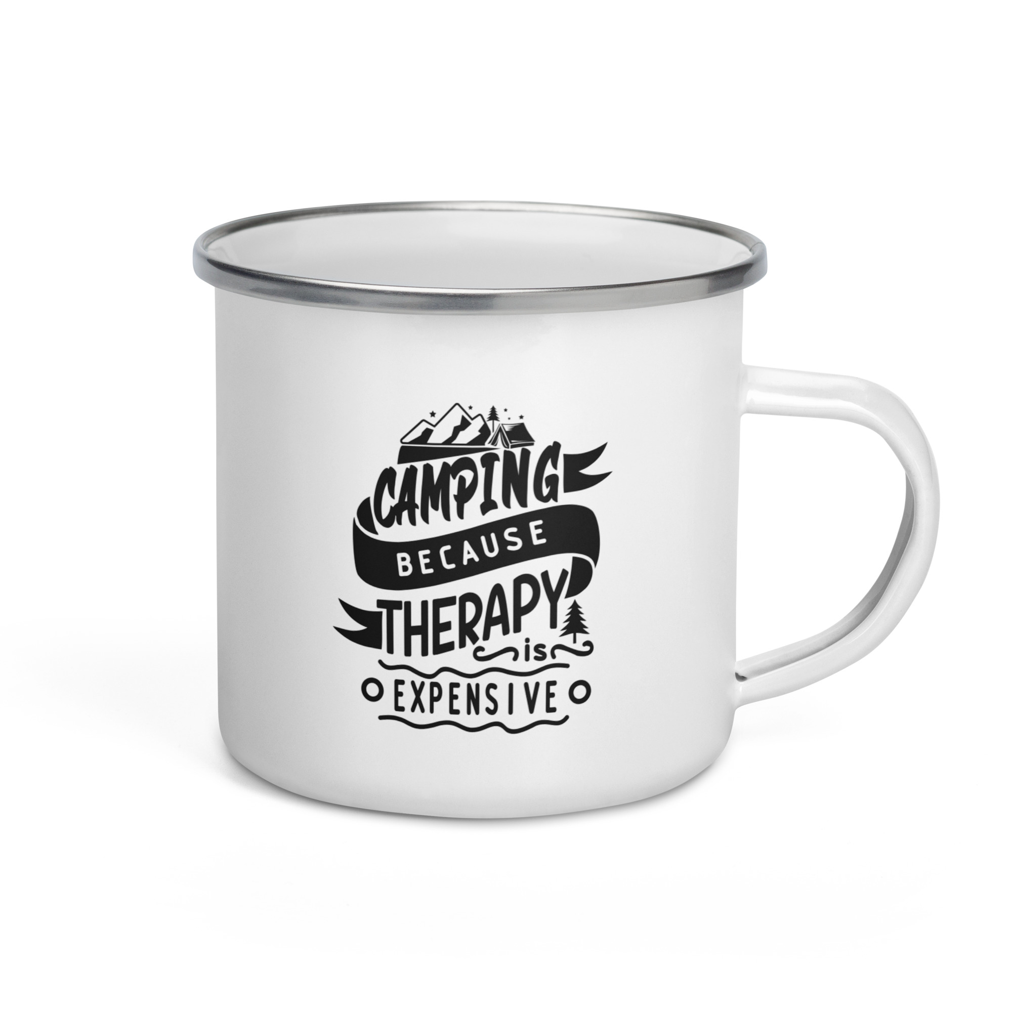 Taza Esmaltada - "Camping because therapy is expensive"